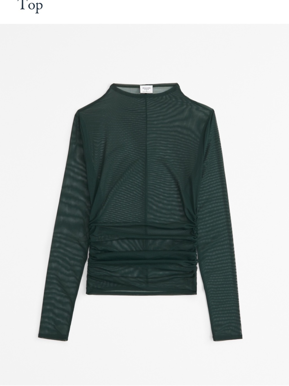 Abercrombie & Fitch Sheer Ruched Long-Sleeve Top in Forest Green